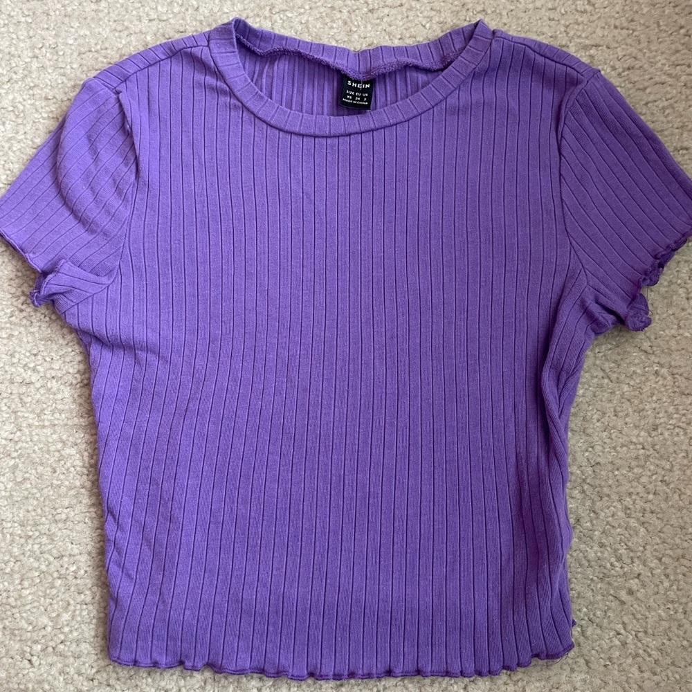 SHEIN Purple Cropped Ribbed Short Sleeve Top
